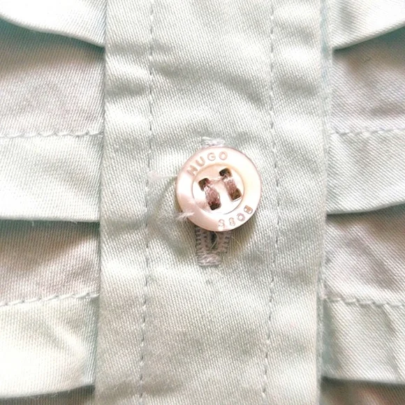 Hugo Boss Vintage Pleated Front Long Sleeve Button Up Blouse Pale Blue/Green - Picture 5 of 10